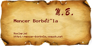Mencer Borbála névjegykártya